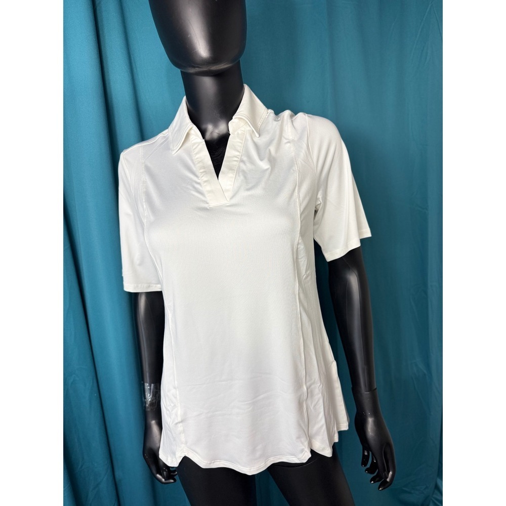 Zuda Womens‎ White Short Sleeve V-Neck Polo Shirt Athletic Golf Top XS